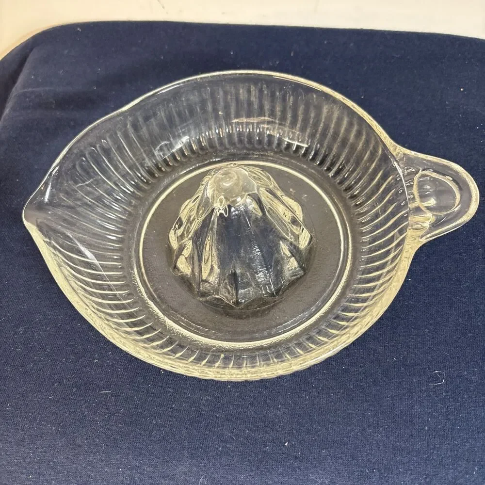 Vintage Clear Pressed Glass Citrus Juicer Reamer with Handle and Spout